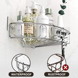 Orimade Corner Shower Caddy Stainless Steel with Hooks Wall Mounted Bathroom Shelf Storage Organizer Adhesive No Drilling 2 Pack, Silver Only for 90-Degree Corner Orimade