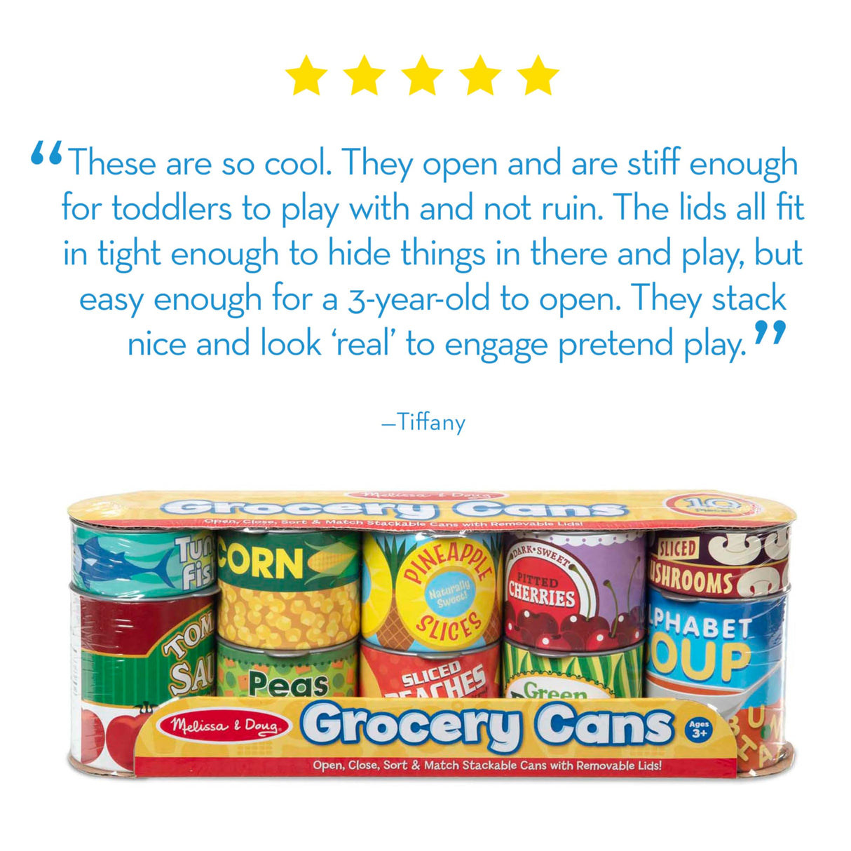 Melissa & Doug Let's Play House! Grocery Cans Play Food Kitchen Accessory ,3+ years- 10 Stackable Cans With Removable Lids Melissa & Doug