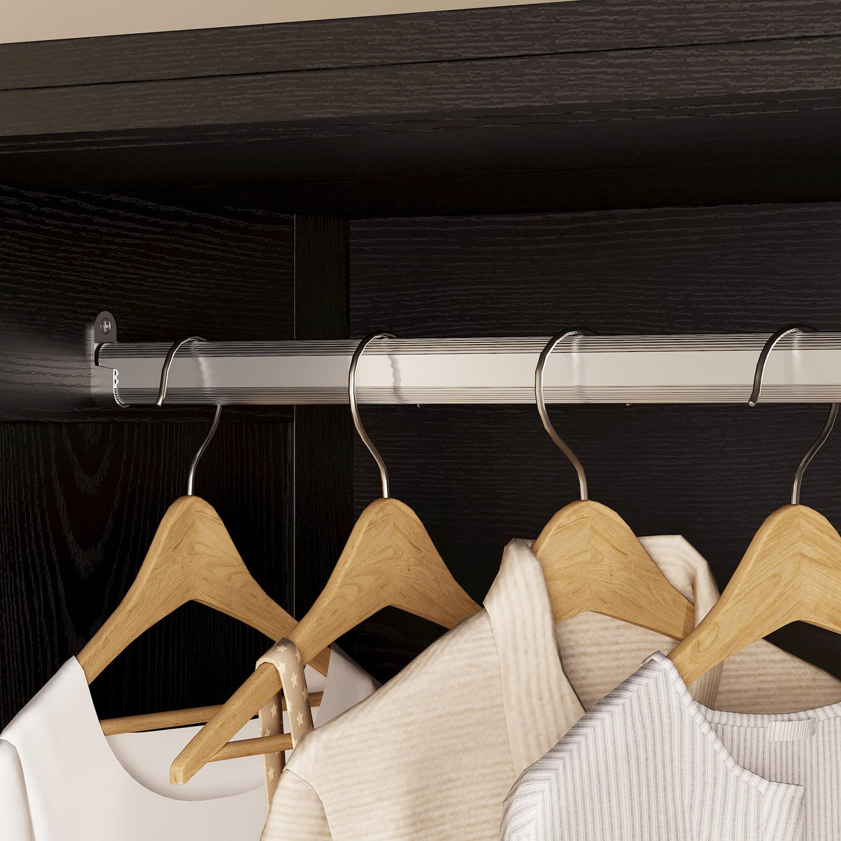 71" Modern Armoire Wardrobe Closet with Mirror, 2-Door Tall Wardrobe Closet with Sliding Doors 2 Large Drawers Hanging Rod Anti-Tip Kit Freestanding Closets for Bedroom, Apartment, Cloak Room ANCTOR