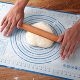 Wood French Rolling Pin for Baking, QUELLANCE Wooden Dough Roller with Silicone Baking Mat, Beech Wood Rolling Pins for Baking Dough, Pizza, Pie, Pastries, Pasta and Cookies,Blue Pastry Mat QUELLANCE