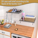 4 Pack Garage Wall Shelf, Garage Wall Mounted Shelving, Heavy Duty Floating Shelves With 8 Hooks, Loads 180 LBS Black Wall Shelves Mesh Storage Rack for Office, Basement, Wall Cabinet and Kitchen Riciakik