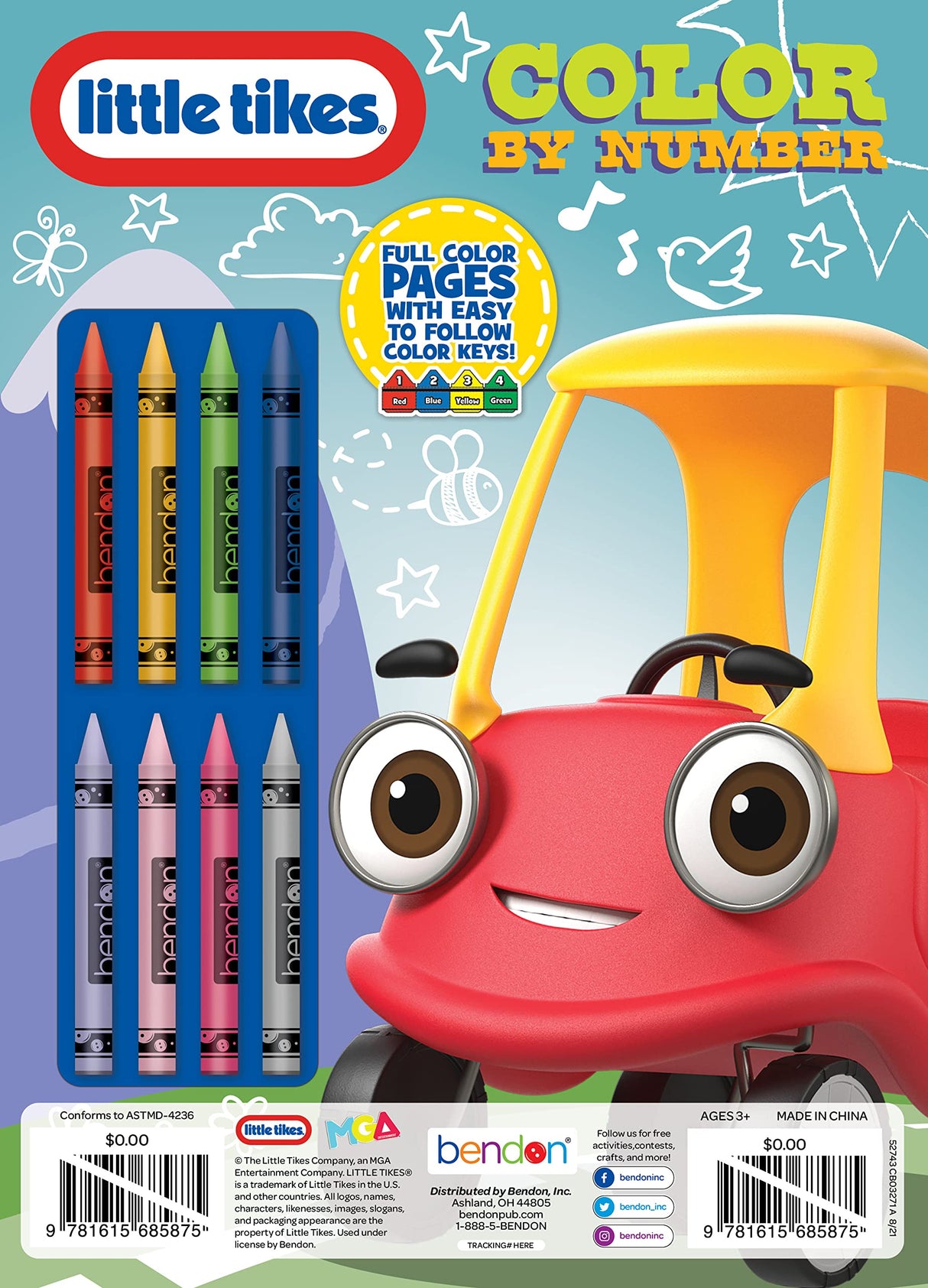 Little Tikes Let's Go Cozy Coupe 32 Page Color by Number Coloring Book with 8 Crayons 52743 Bendon