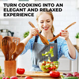 Wooden Spoons for Cooking, Teak Wooden Utensil Set, Handmade Cooking Utensil Set with Spoon Rest and Utensils Holder (9Pcs) Bkiok