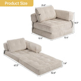 Airynee Convertible Folding Sofa Bed, L- Shaped Sleeper Chair Bed with Armrest and Pillow, Fold Out Sleeper Sofa, Comfortable Floor Couch for Small Spaces/Living Room/Bedroom, Single, Beige Airynee