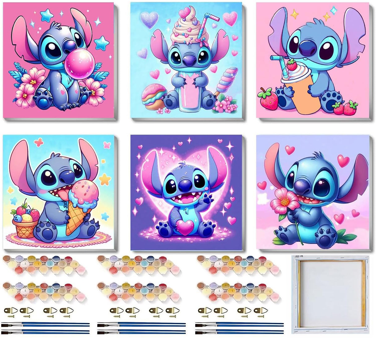 CraftyTime 6 Pack Cartoon Paint by Numbers Kits for Kids with Framed Canvas Paint by Number for Kids Ages 4-8-12, DIY Easy Acrylic Oil Painting Kits for Home Wall Decor (8X8inch) CraftyTime