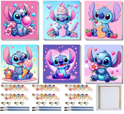 CraftyTime 6 Pack Cartoon Paint by Numbers Kits for Kids with Framed Canvas Paint by Number for Kids Ages 4-8-12, DIY Easy Acrylic Oil Painting Kits for Home Wall Decor (8X8inch)