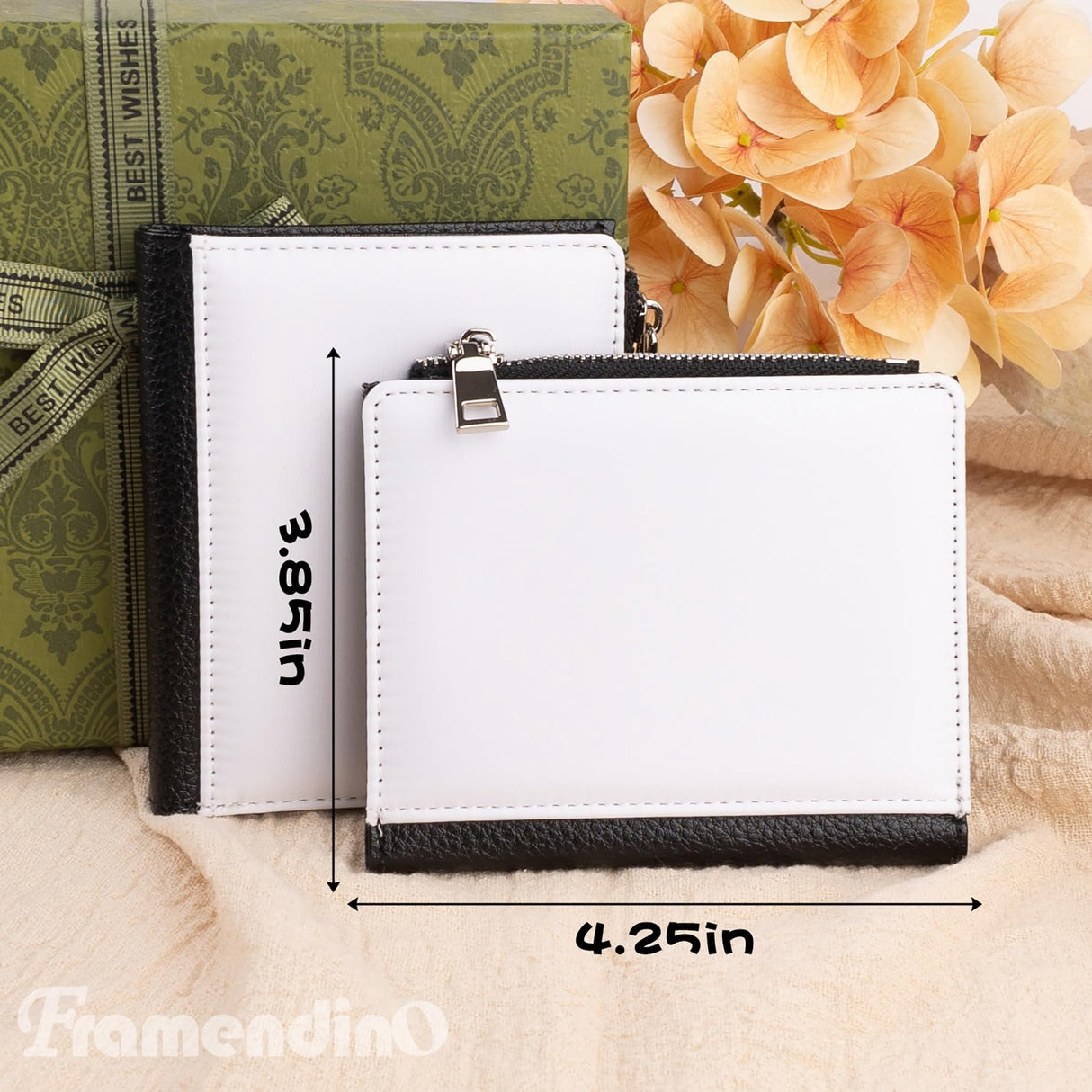 Framendino, 2 Pack Sublimation Wallet PU Leather Heat Transfer Card Holder Sublimation Bank Zipper Snap Wallet for Women Men Framendino