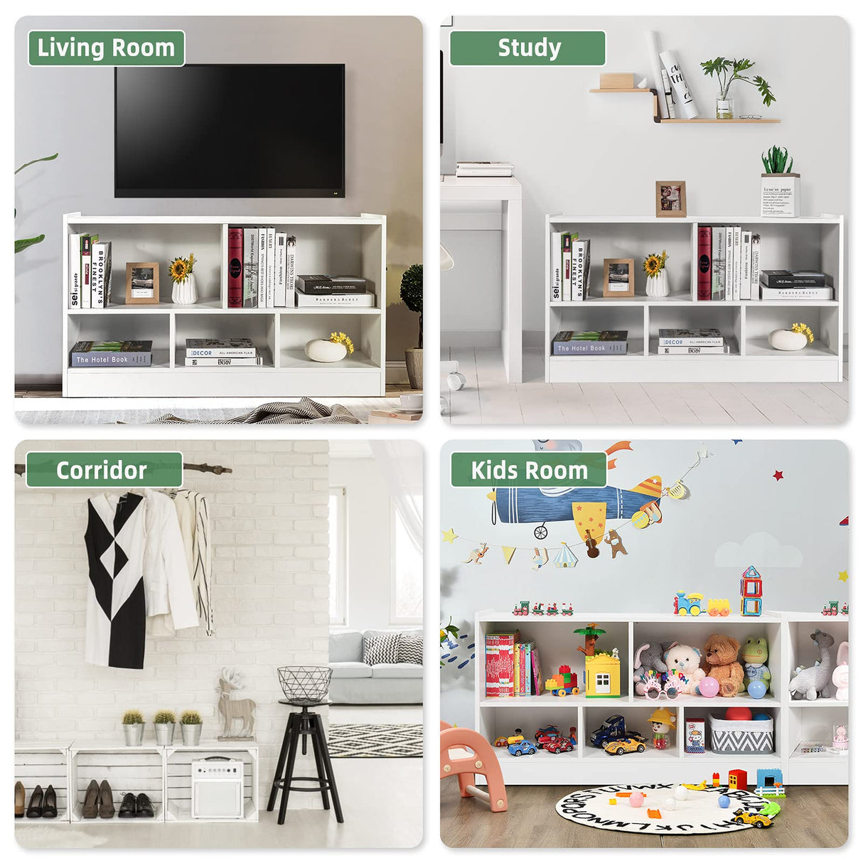 IFANNY 5 Cube Bookcase, 2 Tier Bookshelf Organizer w/Open Compartments, Horizontal Wood Bookshelves & Bookcases with Storage, Modern Book Shelf for Bedroom, Living Room, Play Room (White) WoodArtSupply
