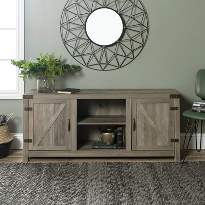 Walker Edison Georgetown Modern Farmhouse Double Barn Door TV Stand for TVs up to 65 Inches, 58 Inch, Grey - WoodArtSupply