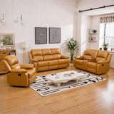 JBXBER Manual Recliner Sofa Set for Living Room, Leather Reclining Sofa Sets, Faux Leather Couch Set with Cup Holders, Drop-Down Table and Storage Console(3 Piece Set,Ginger) JBXBER