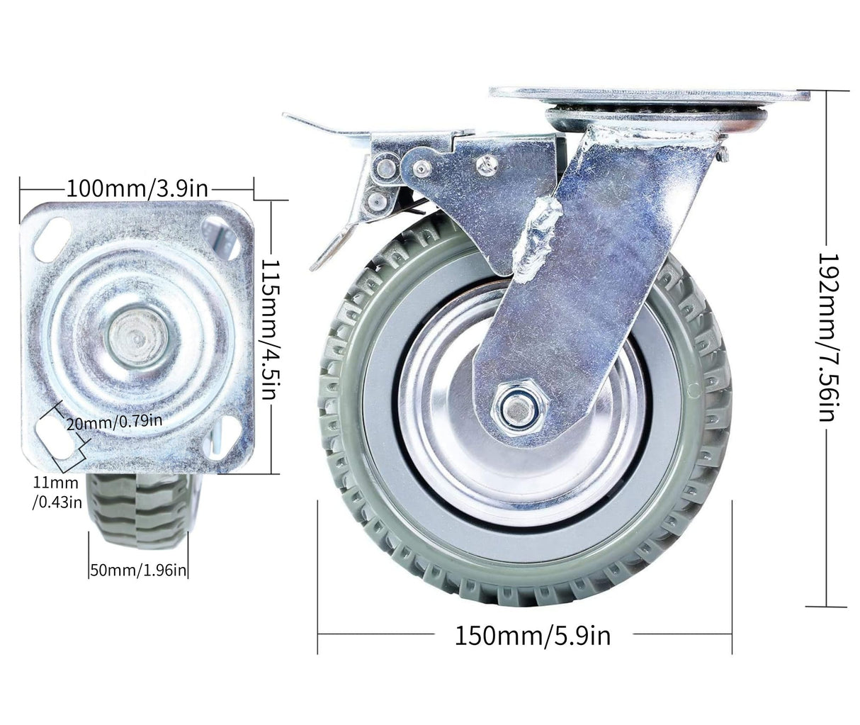 Nisorpa 4 Pack Heavy Duty Plate Casters Set 6 inch Swivel Wheel with Brake Anti-Skid 360 Degree Ball Bearing Castor Wheels(All Swivel,2PCS with Brake 2PCS Without) Nisorpa