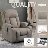 Trustyue Power Lift Recliner Chair with Heat and Massage for Elderly, Electric Recliner Chairs with Standing Assistance, 2 Cup Holders, 4 Pockets, USB Charge Port, Linen Fabric Khaki Trustyue