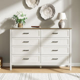 BAZELOR Farmhouse 8 Drawers Dresser for Bedroom, 55 Inch Wood Rustic Wide Chest with Natural Texture, Large Dressers for Bedroom, Hallway, Entryway, Antique White BAZELOR