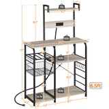 Yaheetech Bakers Rack with Power Outlet, 4-Tier Microwave Stand Cart Coffee Bar with Wire Basket and Wine Storage, Freestanding Kitchen Shelf Extra Counter Space, Gray Yaheetech