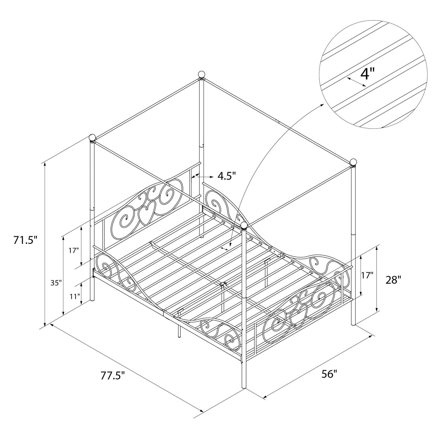 DHP Canopy Sturdy Bed Frame, Metal, Full, White