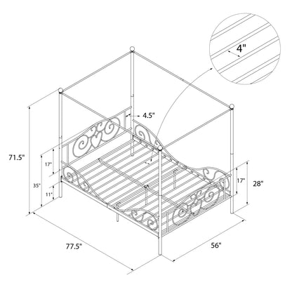 DHP Canopy Sturdy Bed Frame, Metal, Full, White