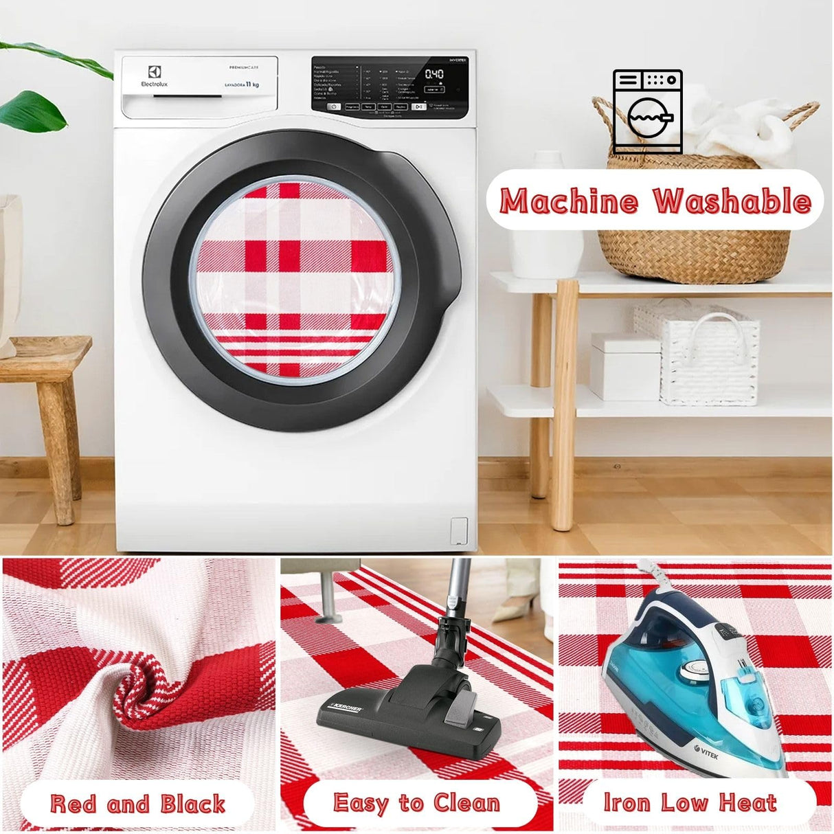 Fallovea Christmas Rugs Red and White Plaid, 28 x 43 Inches Area Rug Outdoor Indoor Front Porch Doormat Cotton Hand-Woven Layered Door Mats for Entryway Patio Entryway Laundry Bedroom Living Room Fallovea