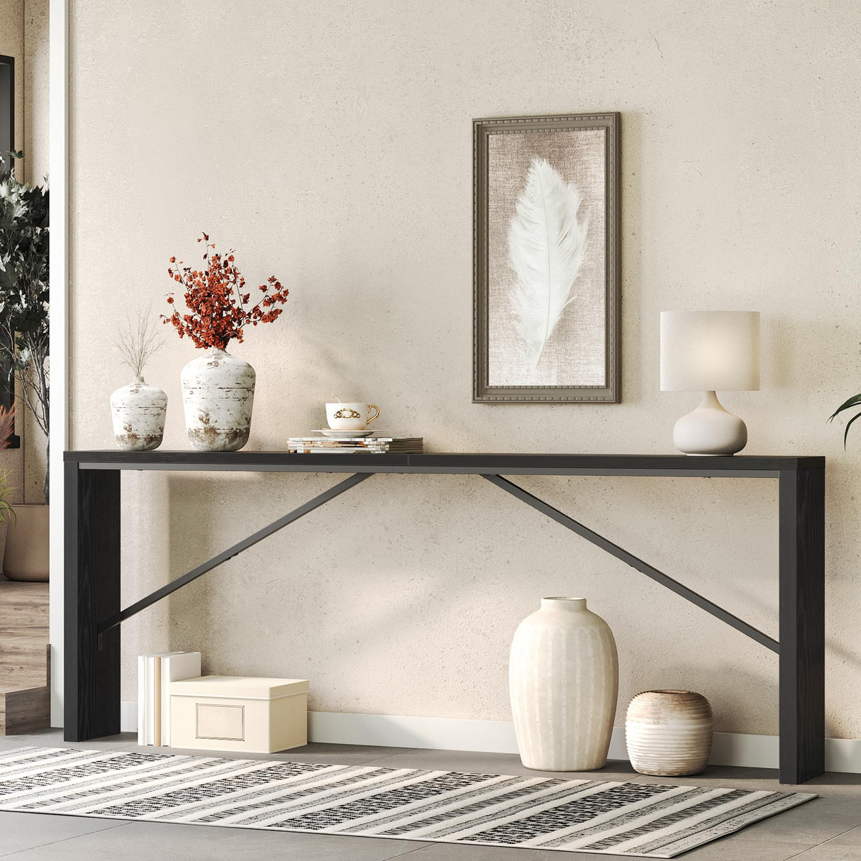 MAHANCRIS Console Table, 78.7" Long Sofa Table Behind Couch, Narrow Entryway Table, Farmhouse Dining Table with Angled Metal Frame, Industrial Console Table for Entryway, Black CTHB20801 MAHANCRIS