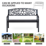 Outsunny 50" Outdoor Metal Welcome Bench, Garden Bench with Slatted Seat, Patio Bench for Park, Porch, Yard, Entryway, Black Outsunny