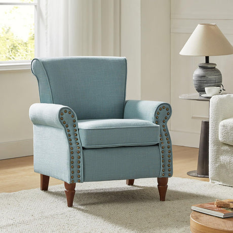 HULALA HOME Accent Chair with Wood Legs & Removable Cushion, Modern Wingback Armchair with Nailhead Trim, Comfy Upholstered Lounge Chair, Single Sofa Chairs for Living Room Bedroom, Blue HULALA HOME
