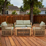 DAYARUS 4 Piece Patio Furniture Set, Aluminum Patio Conversation Set, Rope Rattan Patio Sectional Sofa, All Weather Outdoor Sofa Couch with Coffee Table and Cushions for Lawn/Backyard/Deck, Green DAYARUS