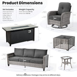 ovios 9 Pieces Patio Furniture Set, Outdoor Wicker Sofa Couch with Rocking Swivel Chairs Fire Pit Table, Modern Deep Seat Rattan Conversation Sets for Porch Deck, Black ovios