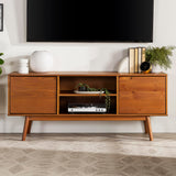 Walker Edison Modern 2 Door Solid Wood Stand for TVs up to 65 Inches, 58 Inch, Caramel Walker Edison