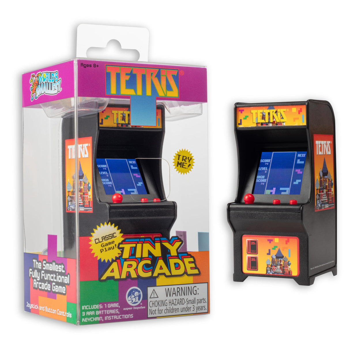 Tiny Arcade Tetris Mini Retro Game (3.5"): Playable Handheld Arcade Machine w/ Real Gameplay & Sound - Classic 1980's Video Game (Ages 8+) TINY ARCADE