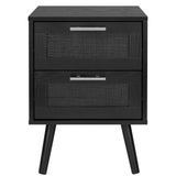 Finnhomy Nightstand, End Table, Side Table with 2 Hand Made Rattan Decorated Drawers, Nightstands Set of 2, Wood Accent Table with Storage for Bedroom, Full Black, 2 Pack Finnhomy