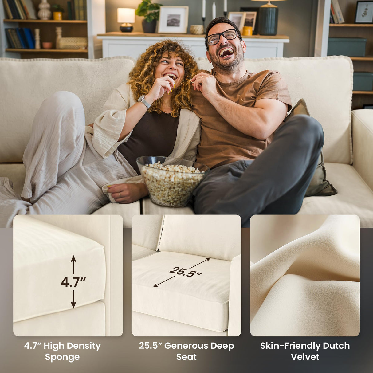 Pamapic 81'' W Loveseat Sofa,Love seat Couches,3 Seater Loveseat,Deep Love Seat Sofa,Washable Dutch Velvet Sofa,Comfy Cushion,Modern Love seat Couches for Living Room,Bedroom,Apartment,Loft,Beige Pamapic