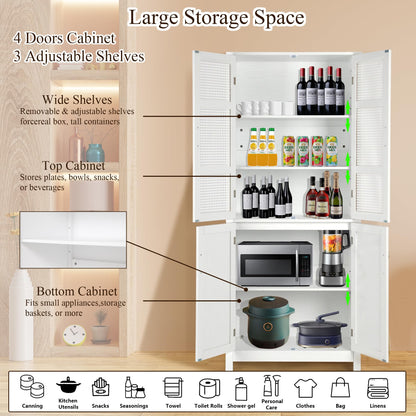 MISHAO 71" Kitchen Pantry Storage Cabinet, Tall Storage Cabinet with Rattan Doors & Adjustable Shelves, Freestanding Cupboard Wood Pantry for Kitchen, Living Room, Dining Room Hallway, White - WoodArtSupply