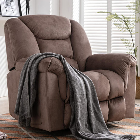 ANJ Rocker Recliner Chair Oversized Manual 360° Swivel Recliners Comfy Glider Rocking Chairs for Big Man Extra Wide Overstuffed Reclining Chair for Living Room, Camel ANJ