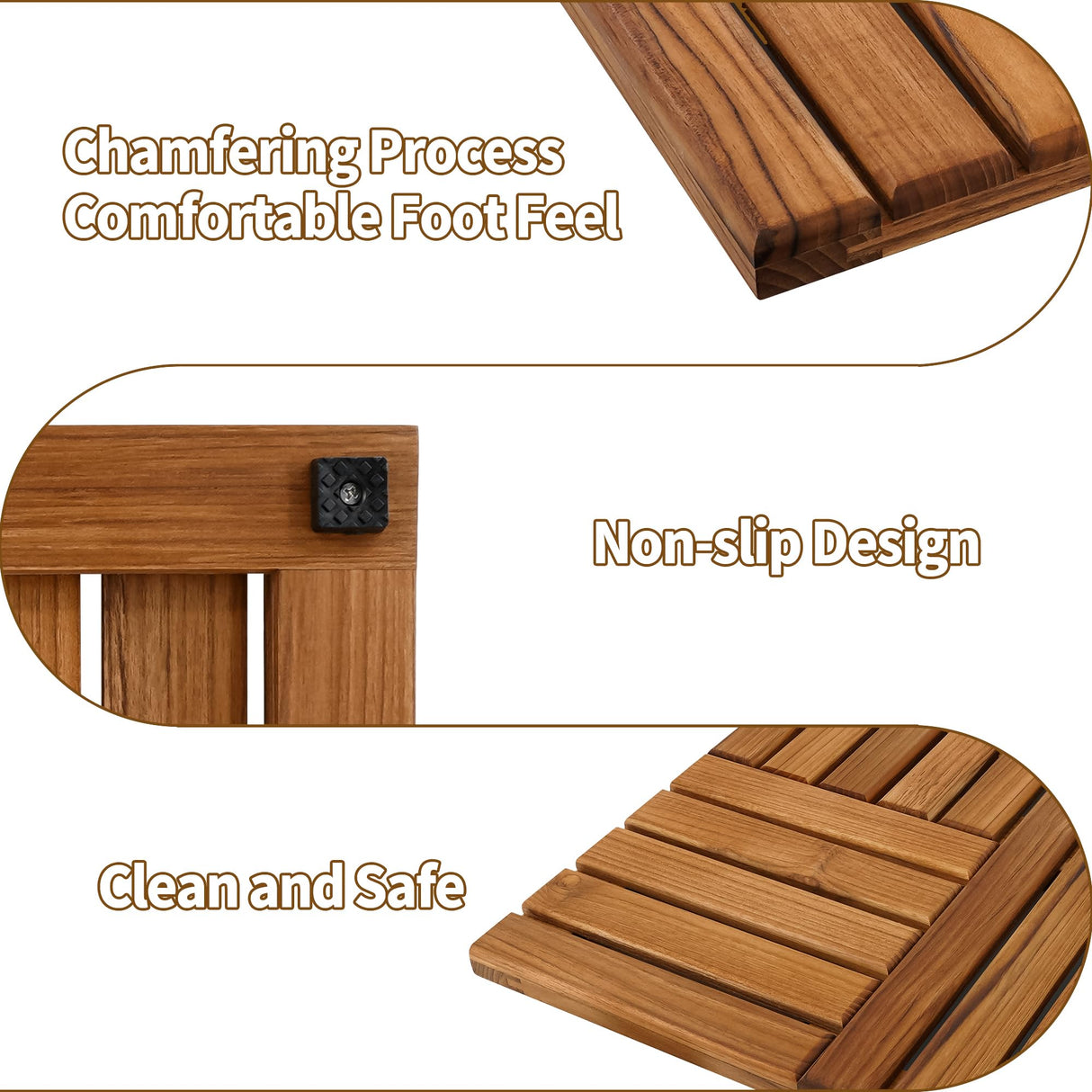 Utoplike Teak Wood Bath Mat, 31.8 x 20 inch Large Wooden Shower Mat for Bathroom, Non Slip Wood Floor Sturdy Mat for Inside Shower Luxury Spa Home or Outdoor Utoplike