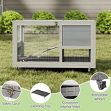 Wooden 36Inches Rabbit Hutch Indoor with Wheels Bunny Cage Outdoor Durable Wide Space Rabbit Cage with Tray, Openable Roof, Anti-Slip Ramp for Small Bunny Rabbit (Grey) Nyeekoy