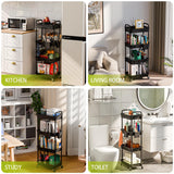 Sorgion 4 Tier Rolling Cart Organizer,Art Craft Diaper Bedside Snack Laundry Room Bathroom Organizer Narrow Thin Slim Rolling Trolley Utility Cart with Wheels for Kitchen,Office(Black) Sorgion