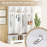 Merax 59" W Hall Tree,Farmhouse Entryway Storage and Wood Coat Rack, Entryway Furniture with 8 Hooks, Hall Tree with Bench and Shoe Storage, Rustic White Merax