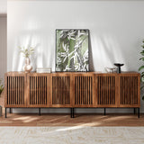 BVIUNTWO Farmhouse TV Stand for TVs up to 100 inch, 2 in 1 Entertainment Center TV Console with Storage Cabinets and Metal Base,Brown Media Console for Living Room BVIUNTWO