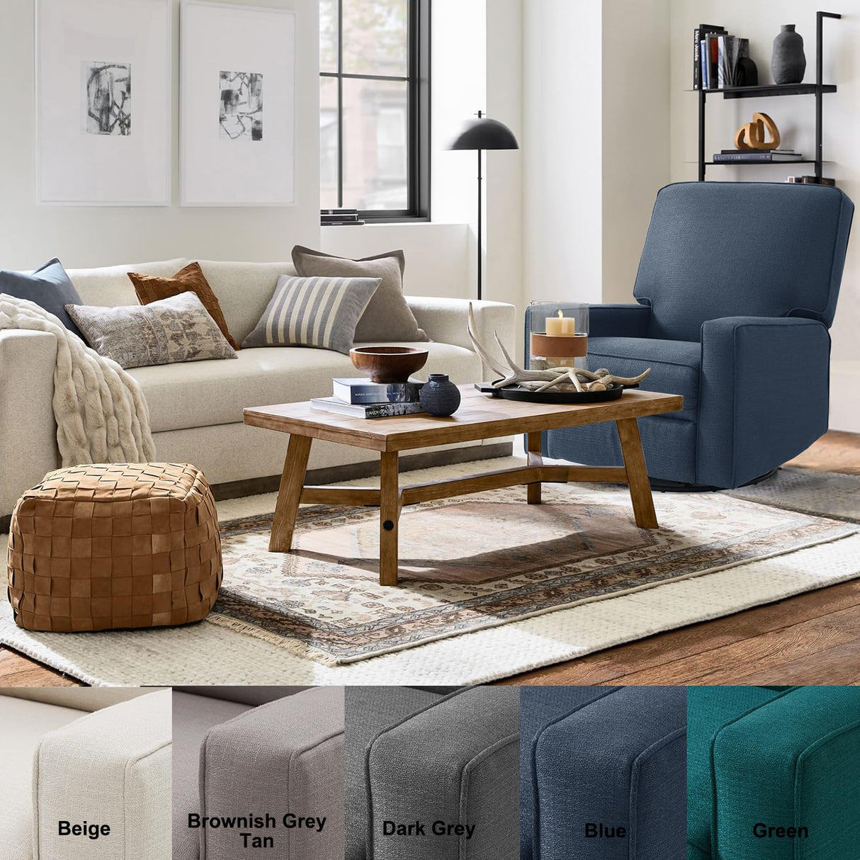 Harkawon Swivel Rocker Recliner Chair, Glider Rocker Recliner, Rocking Chairs Nursery, Fabric Chair with High Back, Deep Seat, for Living Room, Bedroom, Blue Harkawon