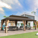 YOLENY 12'x24' Gazebo, Hardtop Gazebo with Galvanized Steel Double Roof, Pergolas Aluminum Frame, Netting and Curtains Included, Metal Outdoor Gazebos for Garden, Lawns YOLENY