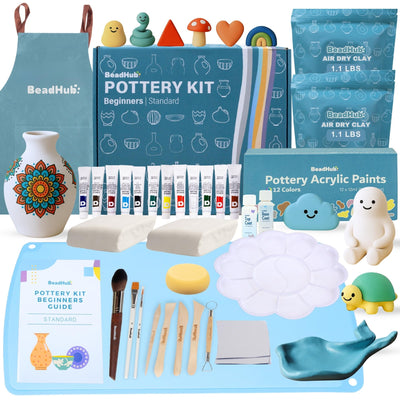 Pottery Kit for Beginners 2.2Lbs Air Dry Clay for Adults with Sculpting Tools, Paint, Glaze, Air-Dry Modeling Clay Molding, Sculpt & Painting Set, Hobby Date Night DIY Art Craft Kits -Standard (White)