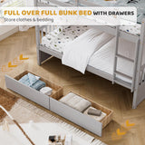 Rophefx Full Over Full Bunk Bed with Two Storage Drawers, Convertible Full Size Bunk Beds for Kids, Wooden Full Bunkbed Frame with Safety Rails and Ladders for Toddlers,Adult, Grey Rophefx
