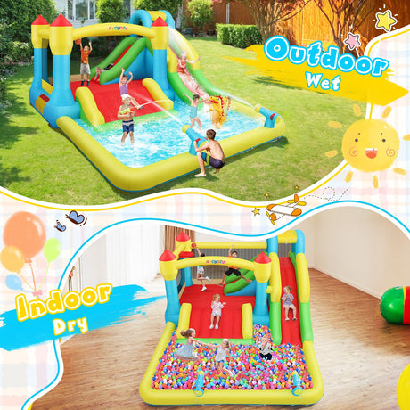 AKEYDIY Bounce House Water Slide for Kids 3-12 - Outdoor/Indoor Inflatable Water Bounce House with 3 Slides, Climbing Wall, Ball Pit & Jumping Area - Water Bouncy House Includes Blower (15.6ft x 11ft) AKEYDIY