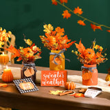 Jexine 18 Pcs Fall Thanksgiving Tables Centerpieces Pumpkin Maple Mason Jars Centerpieces for Table Decorations with Wood Signs Rope Farmhouse Fall Decor for Home Indoor Autumn Kitchen Dining Room Jexine