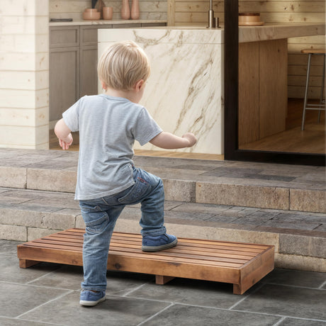 TINAMO One Step Stool for Elderly (35" Length) - Acacia Wood High Riser Step Stool with Non-Slip Pads - 550 Lbs Wooden Mobility Stepping Stools for Handicap, Bed, Bathroom, Kitchen (35" L x 16" W) Tinamo