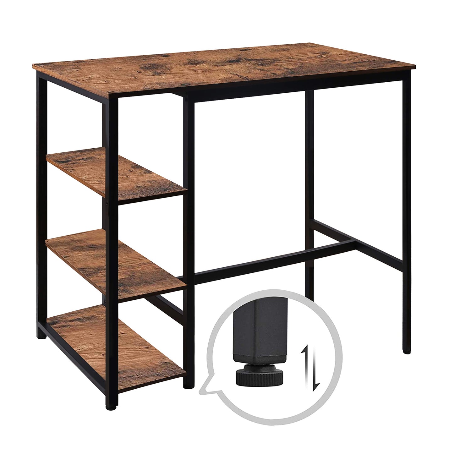 MUPATER Rustic Brown High Industrial Bar Dining Table Set with Storage Shelves and Stools