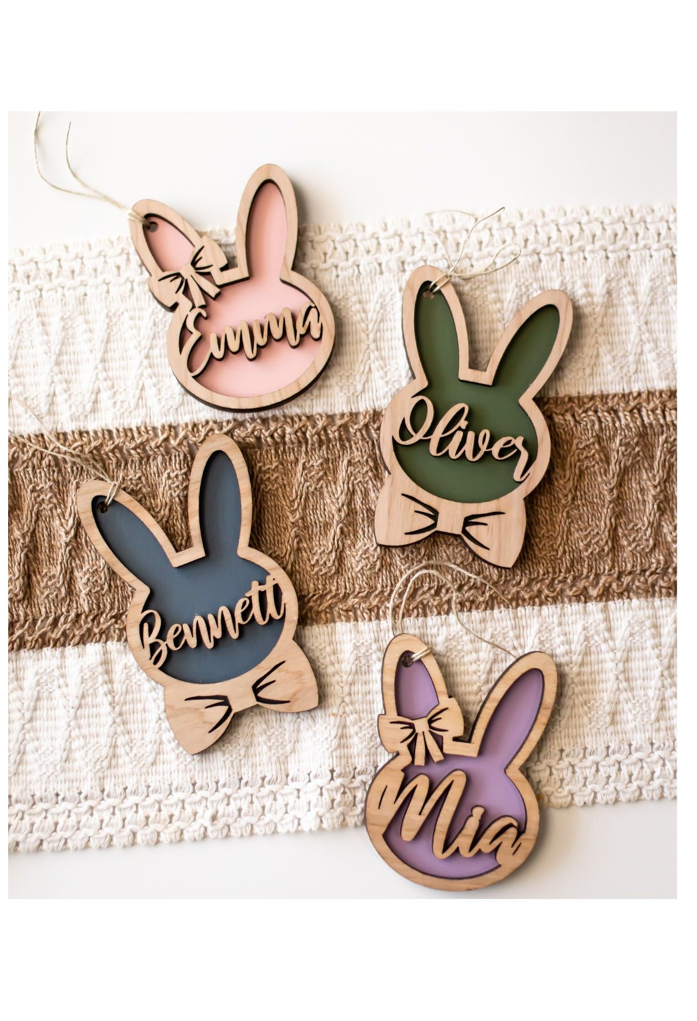 Personalized Bunny Easter Basket Tag Wooden, Custom Easter Place Card Name Easter, Basket Name Charm Kid Easter Basket Child Gift - WoodArtSupply