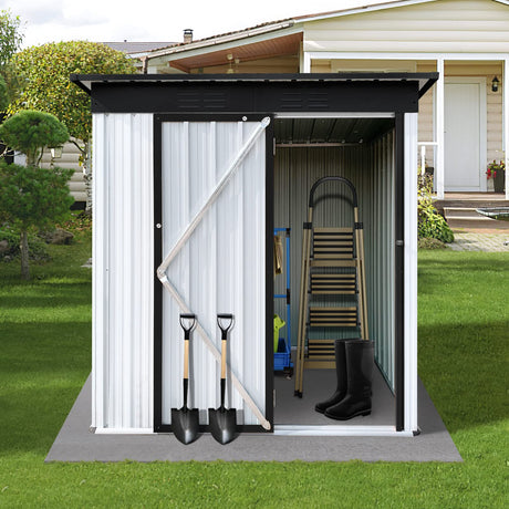 Lovtimber 5Ft x 3Ft Metal Garden Shed, Outdoor Steel Storage Shed with Single Lockable Door & Vents, Waterproof Anti-Corrosion Tool Storage Clearance for Backyard Patio Lawn, White+Black Lovtimber
