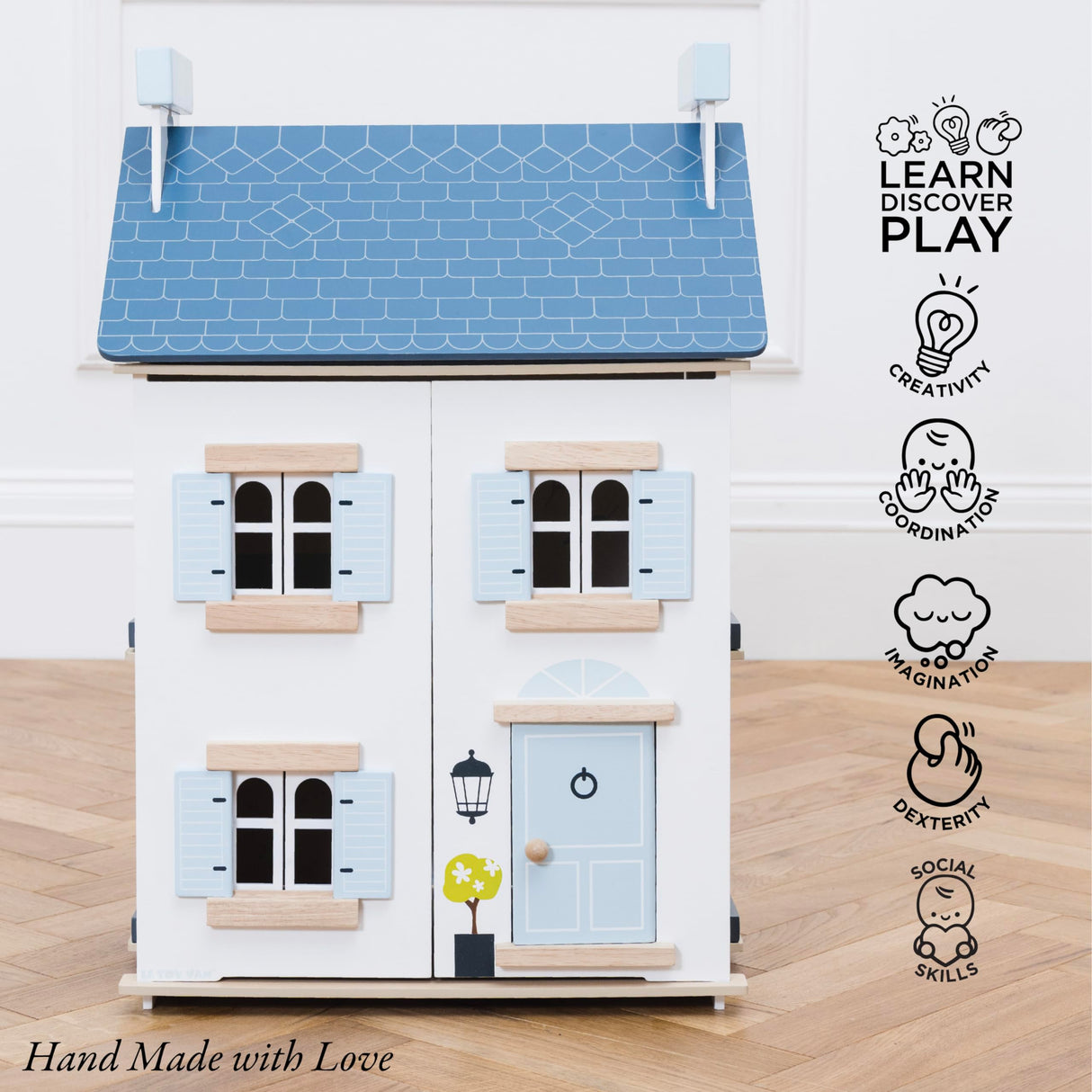 Le Toy Van - Wooden- Sky Doll House - Kids Dream House - 2 Storey with Attic - Fill with Dollhouse Accessories - Suitable for Ages 3+ Le Toy Van