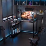 Pamray 43 Inch L Shaped Computer Desk with Reversible Side Storage Shelves, Small Corner Desk for Small Space Home Office,Writing Study Table Gaming PC Desk for Bedroom,Black Pamray