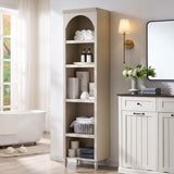 IFGET 76" Tall Arched Bookcase, Farmhouse 5 Tiers Narrow Arched Bookshelf Cabinet with Adjustable Shelves, Modern Wooden Book Shelf w/Storage and Open Display Shelves for Living Room, Office-Cream IFGET